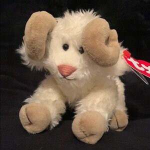 RAMSEY Ty Plush Sheep with Cream and Tan Fur